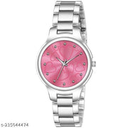 Yolako Pink Heart Dial Metal silver Belt Girls Watch