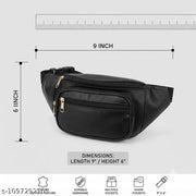 Men's Black Leather Waist Bag | Large Multi Pocket Belt Bag | Stylish Travel, Running & Bike Riding Waist Pouch