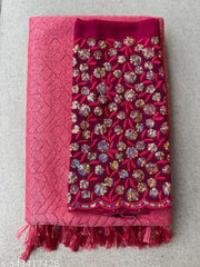 Woman's Net Lastest Siroski Stone Work Saree With Unstiched Blouse Piece