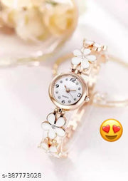 Flower Pattern Black Analog Watch For Women And Girls
