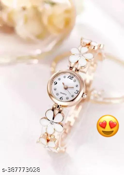 Flower Pattern Black Analog Watch For Women And Girls