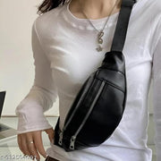 PU Leather Waist Sling Bag Stylish Crossbody Chest Bag with Zipper