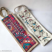 Jute Water Bottle Covers Eco-Friendly Jute Water Bottle Carry Bags with Reinforced Handles.Jute Water Bottle Cover for [ECO -Friendly].Set of 2.Multicolour & Multi-Design