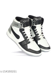 Men's White & Grey Synthetic Leather Outdoor High Ankle Causal Shoes