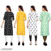 Polyster/Crepe fabric-Women Printed Straight Kurti Combo of 4