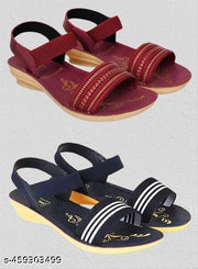 Hiyaga Red and Black Sandals for Women/Girls Pack of 2
