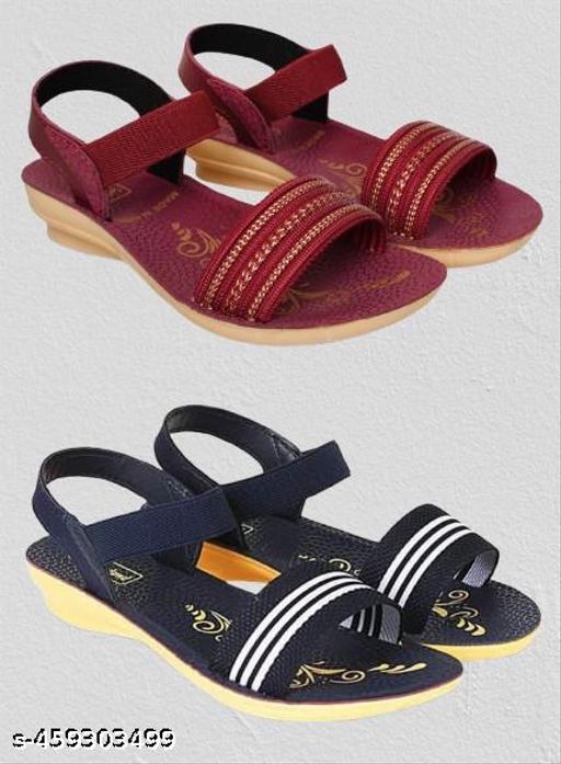 Hiyaga Red and Black Sandals for Women/Girls Pack of 2