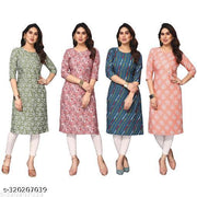 Polyster/Crepe fabric-Women Printed Straight Kurti Combo of 4