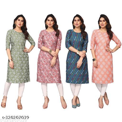 Polyster/Crepe fabric-Women Printed Straight Kurti Combo of 4