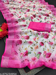 Women'S COTTON LILAN DIGITAL PRINT SAREE