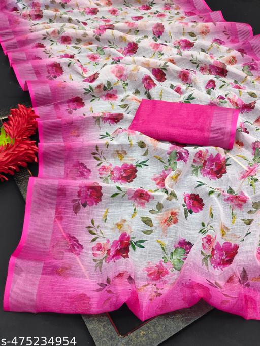 Women'S COTTON LILAN DIGITAL PRINT SAREE