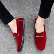 LEE GREEM Men's Red Velvet Slip On Comfortable and Stylish Loafers
