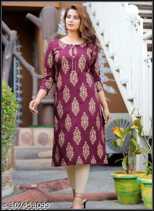 Women's Rayon Gold printed Straight kurti
