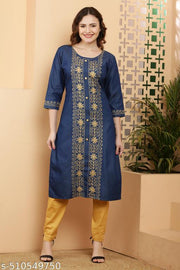 Royal Denim Embroidered Kurti For Girls and Women