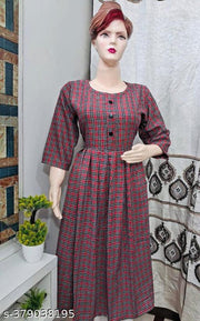 Maroon Woolen Frock Kurti for Winter | Women Checkered Wool Anarkali Kurta  (Multicolor)