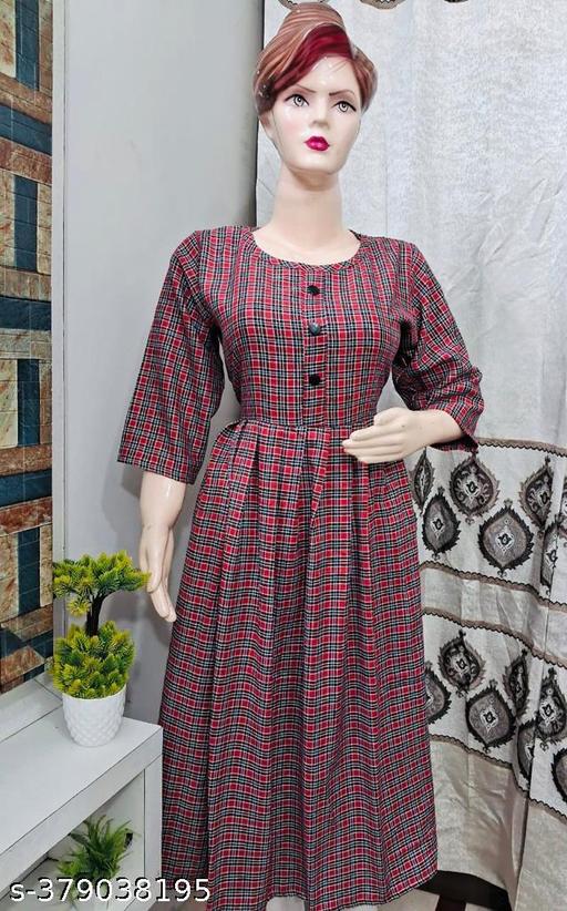 Maroon Woolen Frock Kurti for Winter | Women Checkered Wool Anarkali Kurta  (Multicolor)