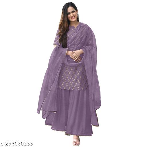 TRENDY DESIGN ATTRACTIVE LOOK PURE COTTON KURTI SHARARA SET WITH NET DUPATTA