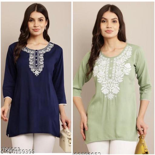 Short Kurta For Women Rayon Green Embroidery Short Kurtis Combo