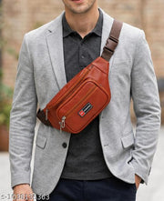 Men's Brown PU Leather Waist Bag Multi Pocket Adjustable Belt Bag Fanny Pack Travel Utility Crossbody Hip Bum Bag with Zipper Compartments for Daily Use Outdoor Travel Running and Casual Wear