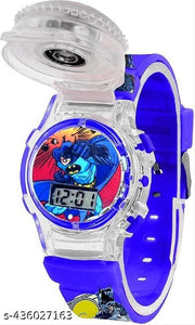 Digital Dial Cartoon Revolving Cap Glowing Light Cartoon Printed Strap Colorful Kids Watch for Boys & Girls /BATMAN