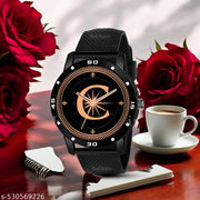 Femeo Analog 9112 Watches Round Black Dial C Design Stylish Black PUU Strap Classic Design Fancy Wrist Watch for Men and Boys, Pack of 1 - A07ZALPHA-C-AVO-BLK-SFR