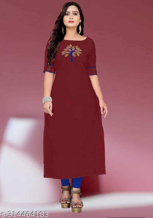 Women Ethenic Patchwork Cotton Blend Summer Straight Kurti (maroon)|straight kurti|kurti for