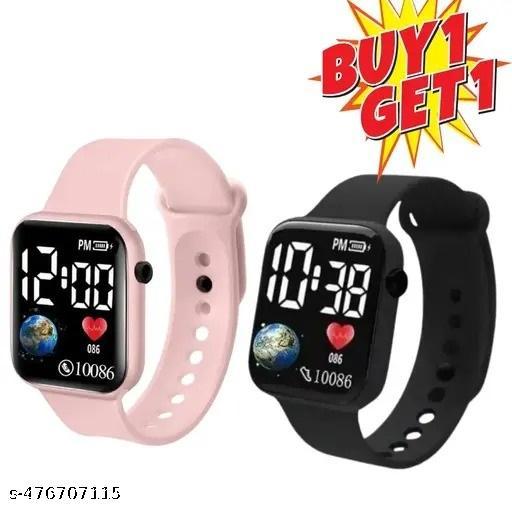 Latest New Generation Sports Digital Square Black & Pink Combo LED Watch Boy & Girls (Pack Of 2)