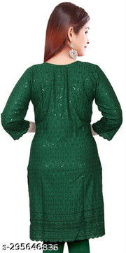 women cotton full Embroidery chikan Kurtis stylised Kurtis, embroider work done on both side front back and on arms also.