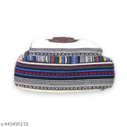 Multicolor Hamsa Hand Backpack with White Front Panel | Evil Eye Spiritual Print School Bag for Girls & Boys | Ethnic Stripe Casual Travel Backpack with Side Pockets & Zipper Closure