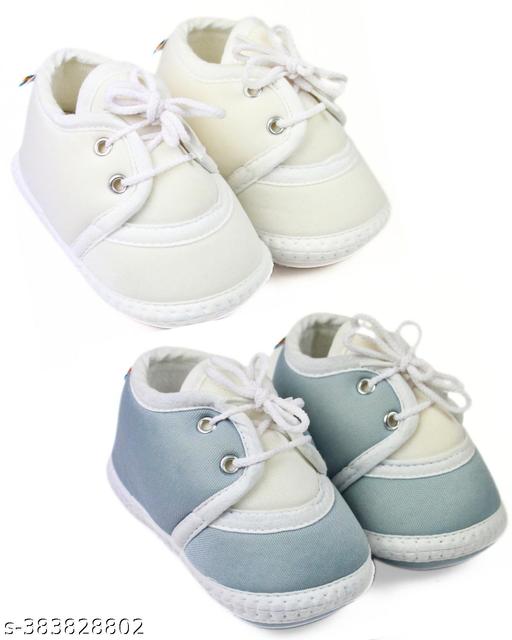 Neska Moda 6 To 12 Months Baby Boys & Girls Pack of 2 Pair Cotton Lace Shoes/Booties (White,Grey)-BT2157andBT2158