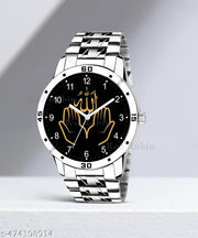 Krolexe Analog Allha Ki Dua Isalmic Design Round Dial Latest Fashion Attractive Stainless Steel Silver Strap Stylish Wrist Watch for Muslim Men and Boys, Pack of 1 - IW004-NUM-AVO-SIL-STL