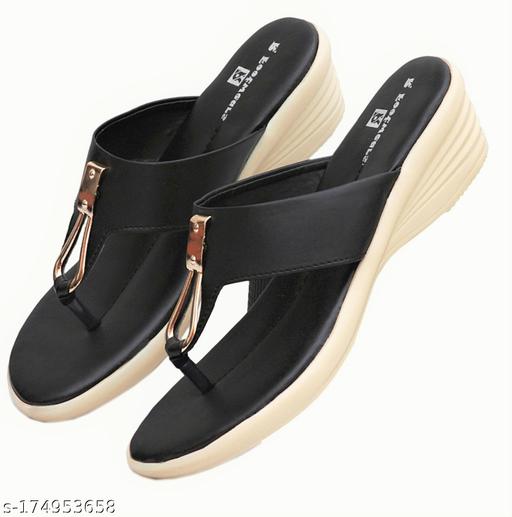 Black Solid Heel Sandals Ladies : Ladies Heels :  Heels & Sandals : Fancy Wedges
