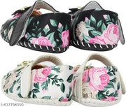 Neska Moda 6 To 12 Months Baby Girls Belly Shoe Fancy Partywear Floral Soft Velcro Sandal Booties (Toe to Heel Length - 12 cm, Black, White)-BT1643andBT1644