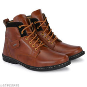 Shoe Island ® Robust-X ™ Leather Tan Brown Trendy Tough Military Lace Ups High Ankle Length Mens Casual Boots For Men (BAB980-TAN)