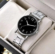 Men's Steel Chain Silver Black Men style Boys Hand Watch Gents 2024 Luxury Design Steel Chain New Model Analog Watch - For Boys