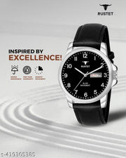 RUSTET Analog New Track Number Dial Day Date Functioning Leather Strap Watch for Men