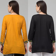 This is a very good and beautiful product. This fabric is also soft. This short kurti is good for summer. It is made of Kashmiri work_ Mustard_Black