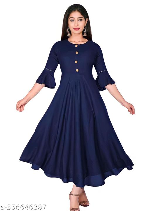 Trendy Ethnic Women's Solid Flared kurtis "women gown frock" (Navy Blue)