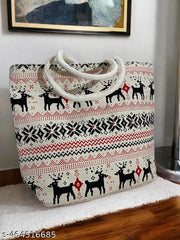 Stylish Red Deer Print Canvas Bag with Studded Handle – Trendy and Practical