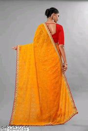 BANDHNI PRINTED WITH EMBROIDERY CUTWORK LACE PARTY WEAR WEDDING WEAR DESIGNER SAREE