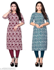 Women’s Crepe Kurti Combo of 2 | Pack of 2 Value Printed Daily Wear | Extra plus size - S, M, L, XL, 2XL, XXL, 3XL, XXXL, 4XL, 5XL