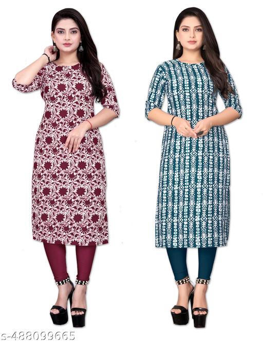 Women’s Crepe Kurti Combo of 2 | Pack of 2 Value Printed Daily Wear | Extra plus size - S, M, L, XL, 2XL, XXL, 3XL, XXXL, 4XL, 5XL