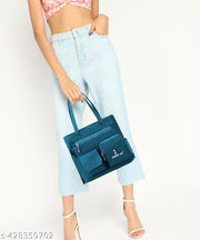 Double Pocket Handbag for Women: Stylish, Ideal Companion for Work, Travel, Polyester Material, Spacious 10-liter Capacity, 6 Pockets. (Blue)…