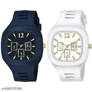 NEW TRENDY SQUARE SOLID DIAL DESIGN ATTRACTIVE BELT ANALOG COMBO WATCHES FOR MEN AND WOMEN