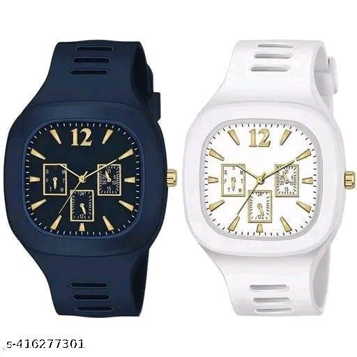 NEW TRENDY SQUARE SOLID DIAL DESIGN ATTRACTIVE BELT ANALOG COMBO WATCHES FOR MEN AND WOMEN