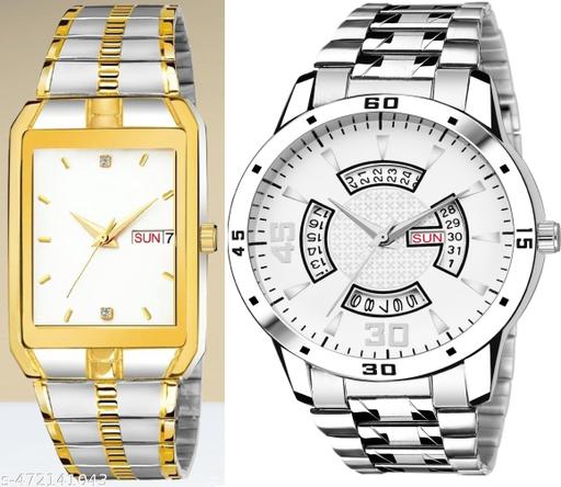Day n Date Men Stylish Analog Latest Watches Combo - Set of 2 - TT-White-SLV-22
