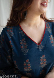 Indigo Ajrakh HandBlock Printed Cotton Kurta With Pockect