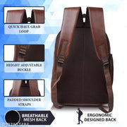 ROMOFY Vegan Leather Classic Office Laptop Shoulder College Business Backpack For Unisex
