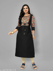 Women's Black Printed Plus Size Cotton Kurti