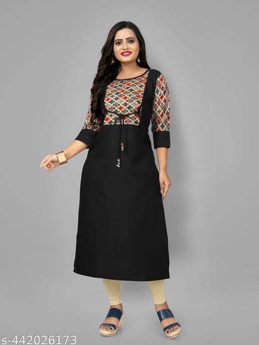 Women's Black Printed Plus Size Cotton Kurti